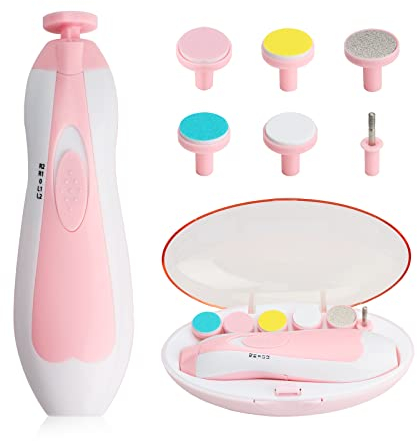 Qunlions Life Baby Nail Trimmer, 8 in 1 Baby Nail Clippers Electric, Electric Nail File Baby with Light, Baby Nail Care Kit with 6 Grinding Heads for All Ages