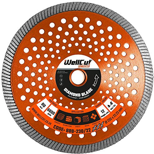 Diamond Cutting Discs For Angle Grinder 230mm 22.23mm Bore, Fast Clean Cut on Concrete Reinforced Concrete Marble And Granite Stone Sandstone Brick Tiles Or Ceramic Tiles WellCut (Single unit)