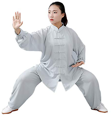 Daoba Tai Chi 2-delars träningskostym Kampsportskostym Qi Gong Traditionella Kinesiska Kläder för Herr/Dam, Grå, S