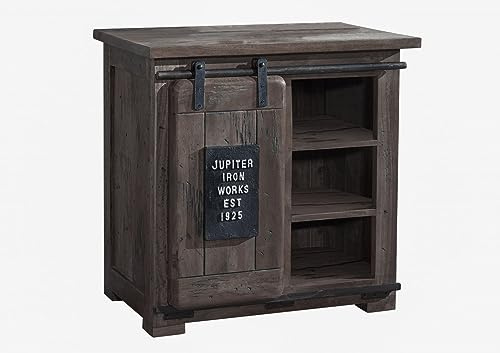MASSIVMOEBEL24.DE|Railway kleine Kommode aus Massivholz #224 | aus Mangoholz - Grau lackiert | 70x45x70 cm | 5 Fächer - mit Schiebebtür | Sideboard Schrank