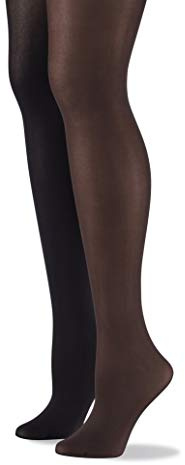 No Nonsense Women's Opaque Sheer to Waist Tight, pack of 2, (Black and Espresso), Medium
