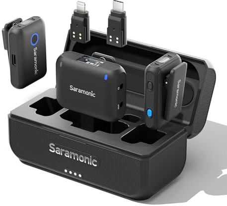 Saramonic Blink500B2+ Micro Cravate sans Fil pour iPhone/Téléphone Android/Caméra, Portée de 300M, Microphone Professionnel à Double avec Prise USB-C/3,5 mm/Lightning pour Enregistrement vidéo, Vlog