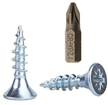 (Packung mit 100 Stück) Holzschrauben aus verzinktem Stahl 2,5 x 16 mm, Kopfschrauben mit Pozi-Antrieb, Befestigungselemente, Senkkopf, Spanplattenschrauben (100)