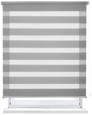 MERCURY TEXTIL Estor Enrollable de Doble Capa, Noche y Día, translúcido y oscurecido (80 x 180 cm, Gris)
