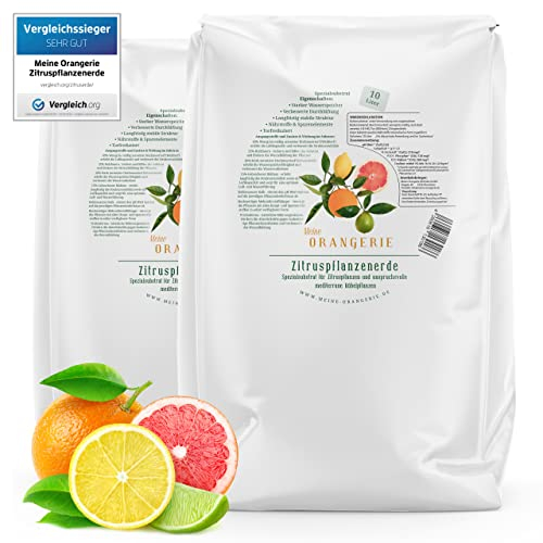 Meine Orangerie Zitruserde und mediterrane Pflanzenerde 20 L - Spezial-Zitronenerde mit Zitrusdünger - Pflanzerde für anspruchsvolle mediterrane Kübelpflanzen wie Olivenbaum, Oleander, Avocado Erde