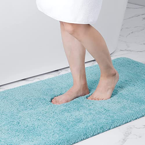 Homaxy Weich Hochflor Badezimmerteppich, Badematte, 41 x 61 cm, Hellblau | Saugfähig, Flauschige, Hochflor, Mikrofaser, Rutschfest, Maschinenwaschbar, Für Dusche, Badewanne, Badteppich, Badvorleger