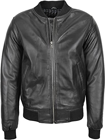 Mens Real Leather Bomber Jacket MA-1 Varsity Style Ryan (UK, Alpha, XXL, Regular, Regular, Black)