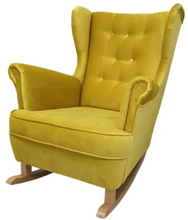 MartHome Schaukelstuhl Wohnzimmer - Relaxsessel, Schwingsessel - Stillstuhl, Schaukelstuhl - Komfortable Sessel für Schwangere Frauen, Velour Schaukelsessel, Relaxstuhl (Gelb)