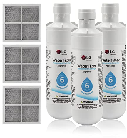 Filtro dell'acqua del frigorifero, filtro dell'acqua e dell'aria del frigorifero, filtro dell’acqua antiodore del frigorifero, pezzo di ricambio per griglia dell'aria, ricambio per LG LT1000P (3 pz)