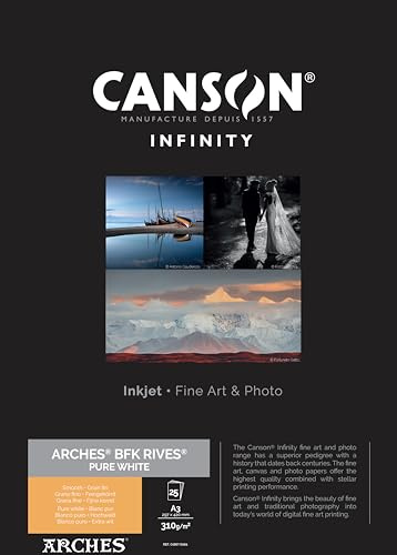 Canson Infinity BFK Rives Fotopapper, Låda A3, Texturerad, Ren Vit, 25 ark, 310 g