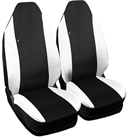 Auto Accessori Lupex | Autositzbezüge kompatibel mit Smart Fortwo 451 zweite Serie von 2007 bis 2015, Schwarz Weiß, Made in Italy, 1 Paar Sitzbezüge aus Kunstleder und Polycotton