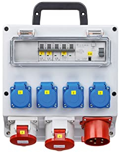 as - Schwabe Wandverteiler anschlussfertig - CEE Stecker 400V/32A/22kW | 4x Schuko, 1x CEE (400V/16A/5-polig), 1x CEE (400V/32A/5-polig) - IP44, 61512