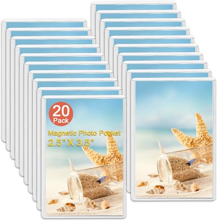KikoSkool Magnetic Photo Pocket Refrigerator 20 Pack, Hold White 2.5X3.5 Photos, Magnetic Photo Frame for Fridge, Locker, Office Cabinet.