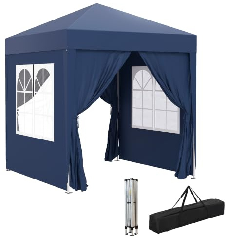 Outsunny Gazebo 2x2 m Pop-up Impermeabile con 4 Pareti Rimovibili Blu | Gazebo Pieghevole, Metallo e Poliestere, con Borsa da Trasporto