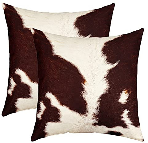 2er Set Kissenbezüge Kuhfell Kissenbezüge 50x50cm Kuhfell Western Bauernhaus Wildtiere Bauernhof Tier Haut Dekokissen für Home Dekor Kissenhülle Kissenbezug Umkehrbar Weiß Braun Wurf Dekokissen