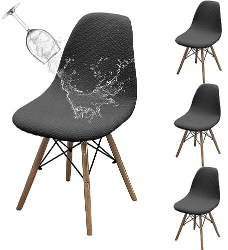 Dioxide Stretch Stuhlhussen 4er Set, Wasserdicht Stuhlbezüge Moderne Stretch Stuhlhussen,Universelle Jacquard Stuhlbezüge Waschbar& Abnehmbar für Esszimmer, Hotel, Partys (Dunkelgrau/Dark Grey 4PCS)