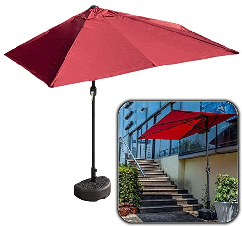 Balkon-Halbsonnenschirm mit Halterung, Einfacher Kurbelgriff Sonnenschirm Höhe 225 cm/245 cm Rechteckig Markt Garten Wand Halbschirm(Rot,250x130cm)