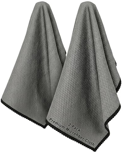Idea Home Premium Microfiber Cleaning Cloth Ultra Absorbent Streak and Lint Free Fish Scale Large 16 x 24 Polishing Glass Drying Towel (2 Pack)