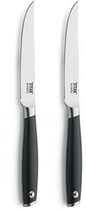 Amefa TENDERLOIN Steakmesser Set 2-teilig | Steakmesser mit Kunststoffgriffen | Schwarz | Wellenschliff Messer | Spezialklingenstahl hochglanzpoliert | Mit Etui | Grill Zubehör | Steak Besteck Set