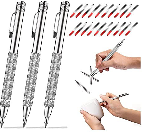 Fxndknjks Set di 3 strumenti da tracciare con magnete, punta da tracciare in carburo di tungsteno con 20 punte di marcatura di ricambio, per vetro/ceramica/acciaio temprato