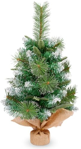 Uten Mini Künstlicher Tannenbaum, Kleiner Weihnachtsbaum 60 cm mit Schnee Weihnachtsdeko für Küche, Esstisch, Party