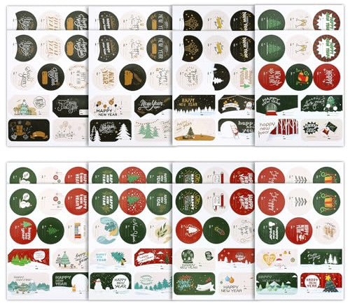 16 Feuilles 160 Pièces Autocollant Nouvel An 2024, 80 Modèles Etiquettes Cadeaux Autocollants d'Emballage de Vacances pour Cartes de Voux Coffrets Cadeaux Jouets Enveloppes Scellées Artisanat