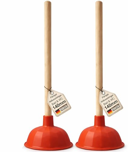 Abflussreiniger Rohrreiniger Pömpel Saugglocke 140mm Durchmesser - Extra starker Saugleistung - optimal geeignet für die Toilette, für Bad, Küche, Dusche - Design Made in Germany - 2 Stück