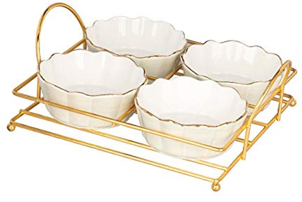 4PCS keramiska dipskålar Multipurpose doppsås Skålar/Diskar Hushållsfrukt Snackplatta Korka Serverrätter med slitstark metallfack Snack Dip Bowls (Color : White)