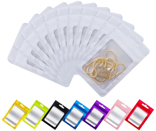 Rimiko 150 Pezzi Sacchetti di Alluminio con Finestra, Bustine in Mylar con Zip, Buste Ermetica a Chiusura per Alimenti e l'Imballaggio (Bianco, 7,5x10 cm)