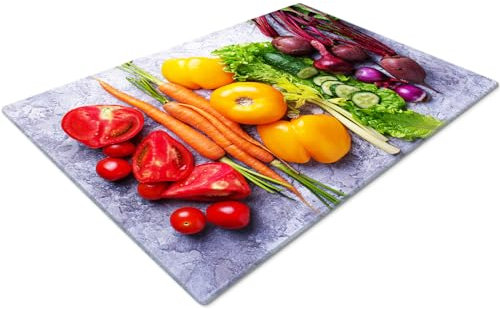 Glass Chopping Board 50 x 40 | Kitchen Worktop Protector | Multifunctional Cutting Board | Work Top Savers | Kitchen Accessories | Extra Large | Mixture of Vegetables