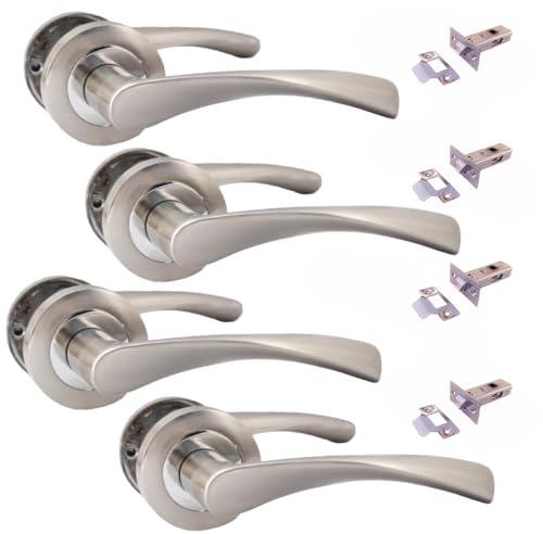 Epsom Door Handle Set – Internal Chrome & Satin Duo Twist Lever on Rose | Modern Privacy Lock Door Handles for Bathroom, Bedroom & Interior Doors | Available in 4 Pairs (with Tubular Latch)