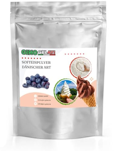 Gino Gelati Dänisches Softeis Pulver, fruchtiger Geschmack, verschiedene Geschmacksvarianten, schnell und einfach Zubereitet, Made in Germany, Eis selber machen (333 g, Heidelbeere)