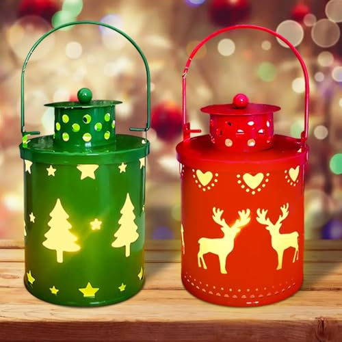 2 Stück Weihnachtsdeko Laterne, Flammenlose Windlicht Weihnachten Deko Lampe, Hängende LED-Weihnachtslaterne, 12.6 Cm Atmosphärenlicht, Warmweißes Licht, für Karneval, Garten, jedem Zuhause