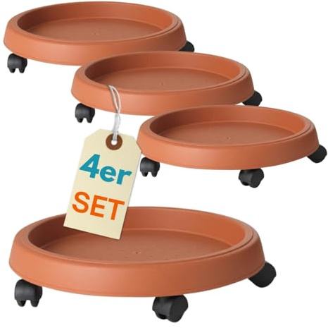 4er Set Pflanzenroller Outdoor Wetterfest Rollbrett Pflanzen Blumentopf Untersetzer mit Rollen Pflanzenroller Rund Blumenroller 35 cm