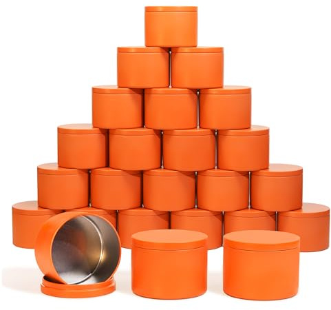 JULWHISPER Candle Tins with Lids, 24 Pack 8oz/236ml Seamless Bulk Candle Containers for Candle Making Supplies Empty Candle Jars - Orange