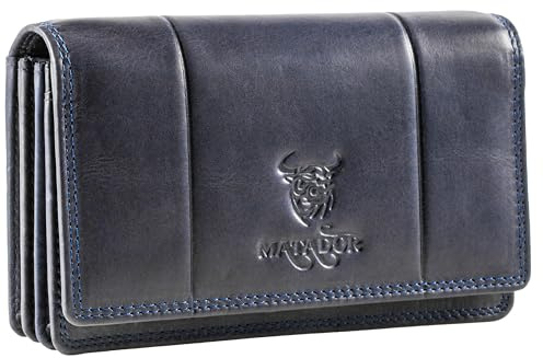 MATADOR Portemonnaie Damen Mittelgroß Leder #VENEDIG mit edler Geschenkbox, Elegante Geldbörse Damen Mittelgroß mit RFID Blocker, Luxus Damen-Geldbörsen Viele Kartenfächer, Blau Navy