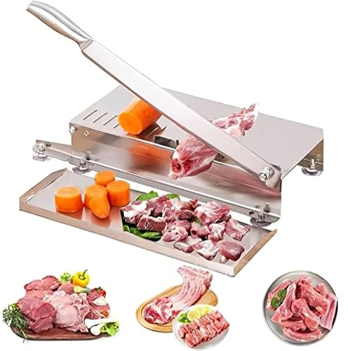 Machine Manuelle de scie à os de Viande, Hachoir à Viande de côtes en Acier Inoxydable avec déflecteur et Tapis antidérapant, Machine de Guillotine de Viande de coupeur de Viande Commerciale 375mm