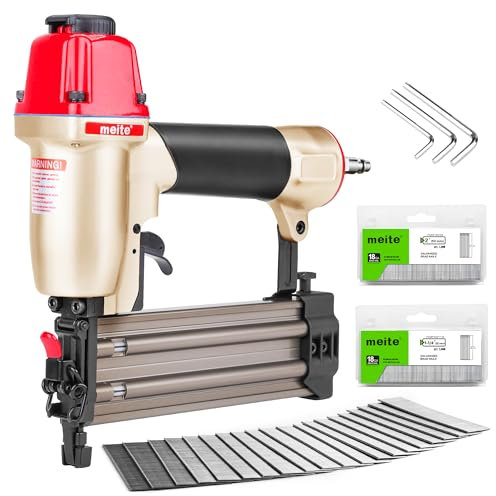 meite F50C Pneumatic Brad Nailer with 2000pcs Nails (1-1/4, 2), Air 18 Gauge Brad Nailer Small Finish Nail Gun for Trim Work, Fires 18 Gauge Brad Nails 5/8 Inch to 2 Inch