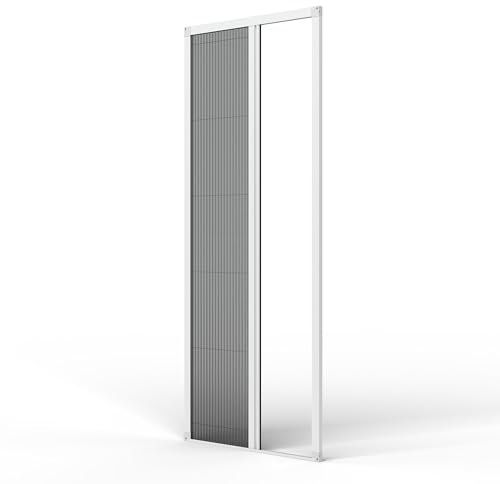 Fliegengitter Plissee Tür nach Maß – Insektenschutz Tür mit Rahmenmontage zum Kleben (ohne Bohren) oder Schrauben für Balkontür, Schiebetür oder Terrassentür – Fiberglasgewebe, Aluminiumprofile