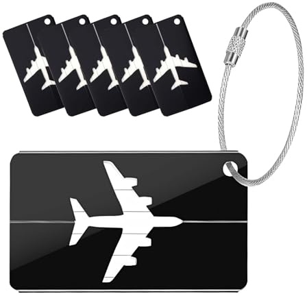 Beylce 6 Stück Kofferanhänger Flugreise, Aluminium Gepäckanhänger für Koffer mit Edelstahldrahtschlaufe und Wasserdichtem PVC Namensanhänger - 7,5 x 4,5cm