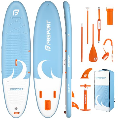FBSPORT Aufblasbares Stand Up Paddle Board (SUP) für Erwachsene & Jugendliche - 15,2 cm dickes Blow Up Paddle Board mit verstellbarem Paddel, Rucksack, Pumpe & abnehmbarer Finne - Surfboard für Seen
