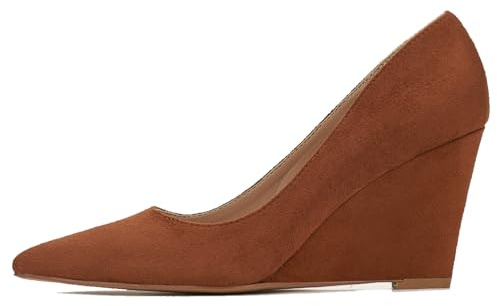 Lryweisy Wedges Heels for Women Suede Wedge Pumps 3.3 Inch Pointed Toe Platform Sandals for Office, Comfortable & Stable Walking Size 8
