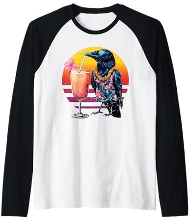 Vintage Hawaïen Corbeau avec verres pour cocktail d'été Manche Raglan