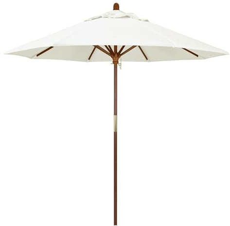 Gartenschirm, 2,7 m, LSF 50+, Seilzugbetrieb, 8 Rippen, Holz-Terrassenschirm für Außenpool, Balkon, weiß, 270 cm