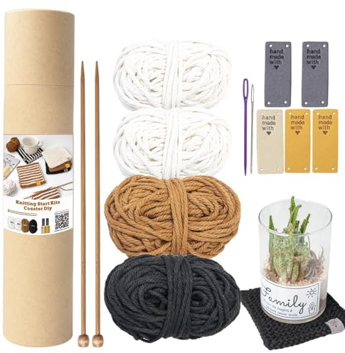 Generisch Häkel Set Anfängers Häkelset Körbe Häkeln Set Mit Nadel Baumwollseil Strickgarn Anfänger Grundlegendes Strickzubehör-Sets Baumwoll-Holz-Stricksets Für Anfänger Erwachsene Stricknadel