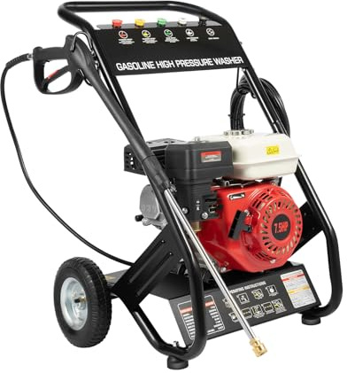 190Bar Benzin Hochdruckreiniger, 4-Takt Terrassenreinger, 7.5HP Hochdruckreiniger mit Benzinmotor für Reinigung Decks, Höfen, Gehwegen und Autos