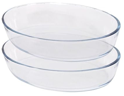 Argon Tableware Oval Glass Oven Dishes - 26cm x 18cm - 2x Small Deep Baking Casserole Lasagne Roasting Roaster Cooking Tray Bowl | Microwave Safe, Freezer Safe