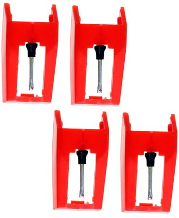 VICASKY Lot de 4 stylets pour aiguilles de rechange rouges pour gramophone avec stylet conique pour une qualité sonore et une compatibilité avec les lecteurs vinyle