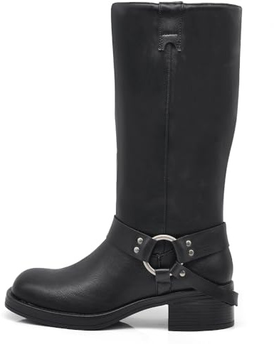 IF Fashion Scarpe Stivali da Donna Al Polpaccio Biker Motociclista Con Fibbie Cinturino Anfibi MP730