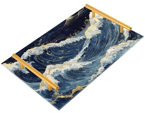 Plateaux décoratifs en plastique avec poignées de style japonais Deep Waves pour manger, bijoux, parfum, cuisine, service bandeja pour zone de café